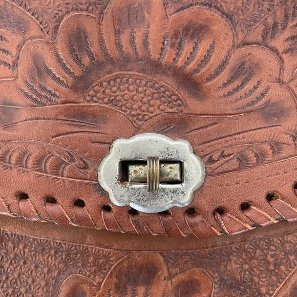 HANDMADE Unbranded Floral Leather Clutch Purse Twist Lock Brown - Picture 8 of 8